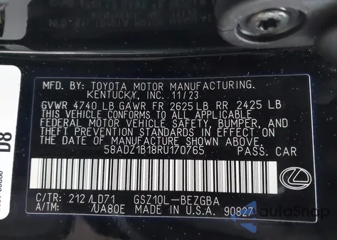 2024 Lexus Es 350 z USA, uszkodzony, nr VIN 58ADZ1B18RU170765